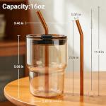 Luxfuel 16 oz Glass Tumbler with Lid & Straw, Reusable Iced Coffee Cup & Smoothie Cup, Leak-Proof Borosilicate Glass for Coffee, Iced Tea, Water – 1 Pack, Ideal for Office, Home & Travel, Amber