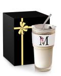 MNZZ Monogram Glass Cup with Lid Straw Ribbed Ice Tea Coffee Matcha Latte Clear Tumbler Regalos Mujer Vasos Asthetic Special Personalized Gift Mother Vidrio Day Mama Mommy Bonus Best Mom Ever Cute M