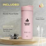 TRAVEL BREW Portable Travel Kettle with Tea Infuser- Mini Electric Kettle with 4 Temperature Settings, with Auto Shut-Off & Boil Dry Protection (Pink)