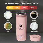 TRAVEL BREW Portable Travel Kettle with Tea Infuser- Mini Electric Kettle with 4 Temperature Settings, with Auto Shut-Off & Boil Dry Protection (Pink)