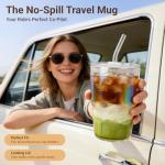 Luxfuel 16 oz Glass Tumbler with Lid & Straw, Reusable Iced Coffee Cup & Smoothie Cup, Leak-Proof Borosilicate Glass for Coffee, Iced Tea, Water – 1 Pack, Ideal for Office, Home & Travel, Amber