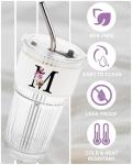 MNZZ Monogram Glass Cup with Lid Straw Ribbed Ice Tea Coffee Matcha Latte Clear Tumbler Regalos Mujer Vasos Asthetic Special Personalized Gift Mother Vidrio Day Mama Mommy Bonus Best Mom Ever Cute M