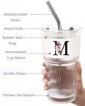 MNZZ Monogram Glass Cup with Lid Straw Ribbed Ice Tea Coffee Matcha Latte Clear Tumbler Regalos Mujer Vasos Asthetic Special Personalized Gift Mother Vidrio Day Mama Mommy Bonus Best Mom Ever Cute M