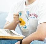 Topadorn Ceramic Travel Mug with Handle, Splash-Resistant Slider Lid, Suitable for Coffee and Tea, Microwave & Dishwasher Safe, 6.5" H Flowers and Butterflies Tea Mug