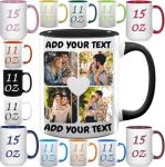 Custom Coffee Mugs - Personalized Ceramic Cups with Text and Collage Image - Customized Family Friends Photo Text Tea Cups Gift - 11 & 15 oz