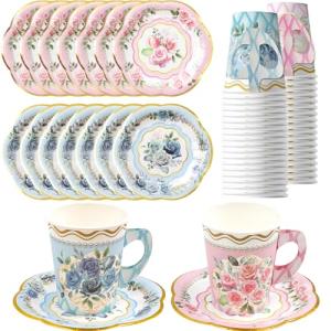 Floral Paper Tea Cups - Set of 24