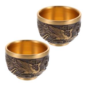 ABOOFAN 2Pcs Chinese Style Dragon Pattern Vintage Copper Tea Cups 2.36In Embossed Retro Teacup Set for Home Dining and Office Decor