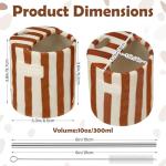 Ferrochef 1 Pack Ceramic Coffee Mug with Sip Hole Espresso Cup 10oz with Straws Retro Hand Painted Striped Porcelain Coffee Tea Cup Cappuccino Latte Mug for Kitchen Dining Travel (Brown)