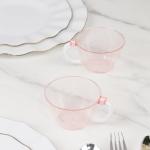Efavormart 25-Pack Transparent Blush Plastic Coffee Cups with Handles 6oz - Hard Disposable Tea Mugs for Hot Drinks