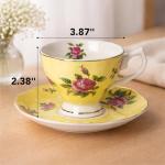 BTaT- Floral Tea Cups and Saucers, Set of 12, 8 oz, Fine Porcelain Teacup Set with Gold Trim for Afternoon Tea, Weddings, Parties & Gifting, Dishwasher Safe, Lightweight, Non-Toxic