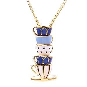 Washranp Necklace Chain for Women Girls, Necklace Enamel Style Teacup Design Alloy Women Long Necklace Pendant Necklace for Valentine's Day Gift Birthday Present -