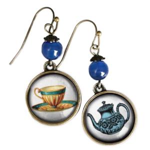 Blue Teapot And Teacup Earrings