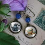Blue Teapot And Teacup Earrings