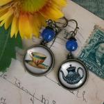 Blue Teapot And Teacup Earrings