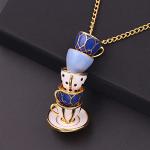 Washranp Necklace Chain for Women Girls, Necklace Enamel Style Teacup Design Alloy Women Long Necklace Pendant Necklace for Valentine's Day Gift Birthday Present -