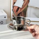 Stainless Steel Espresso Cups with Spoons and Saucers