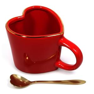 Large Heart Mug with Gold Spoon - Perfect Gift