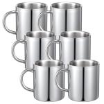 DOPENSPI 6 Pcs Stainless Steel Coffee Mugs with Handle, 10oz Double Walled Stainless Steel Camping Metal Mug Portable Durable Easy to Clean for Car, Travel, Office, Camping and Cafes
