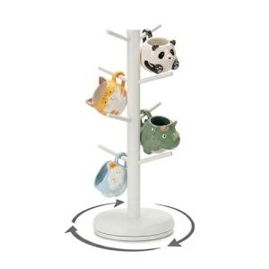 BAMBANG Mug Holder Tree, 360° Rotating 8 Hooks Coffee Cup Holder for Counter, Bamboo Coffee Mug Rack Standing for Kitchen Countertop Home (White)