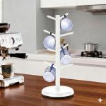 BAMBANG Mug Holder Tree, 360° Rotating 8 Hooks Coffee Cup Holder for Counter, Bamboo Coffee Mug Rack Standing for Kitchen Countertop Home (White)
