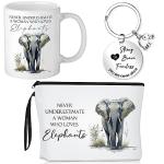 Inbagi 3 Pcs Elephant Gifts for Women Cosmetic Bag Coffee Mug with Keychain for Elephant Lovers Birthday Christmas