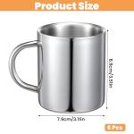 DOPENSPI 6 Pcs Stainless Steel Coffee Mugs with Handle, 10oz Double Walled Stainless Steel Camping Metal Mug Portable Durable Easy to Clean for Car, Travel, Office, Camping and Cafes