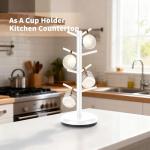 BAMBANG Mug Holder Tree, 360° Rotating 8 Hooks Coffee Cup Holder for Counter, Bamboo Coffee Mug Rack Standing for Kitchen Countertop Home (White)