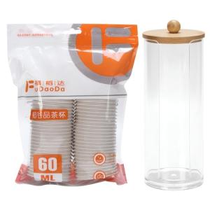 HannaFires 100PCS Disposable Kung Fu Tea Cups Set with Transparent Storage Rack, Mini Traditional Cups, Degradable Rice Husk Material, for Camping & Tea Lovers