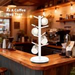 BAMBANG Mug Holder Tree, 360° Rotating 8 Hooks Coffee Cup Holder for Counter, Bamboo Coffee Mug Rack Standing for Kitchen Countertop Home (White)