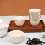 HannaFires 100PCS Disposable Kung Fu Tea Cups Set with Transparent Storage Rack, Mini Traditional Cups, Degradable Rice Husk Material, for Camping & Tea Lovers