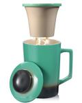 Foinly 15 oz Ceramic Tea Infuser Cup with Lid - Tea Mug with All Porcelain Strainer for Loose Leaf Teas,Microwave and Dishwasher Safe,Metal-Free,BPA-Free for Tea Lovers/Mother's Day(Green)