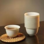 HannaFires 100PCS Disposable Kung Fu Tea Cups Set with Transparent Storage Rack, Mini Traditional Cups, Degradable Rice Husk Material, for Camping & Tea Lovers