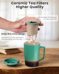 Foinly 15 oz Ceramic Tea Infuser Cup with Lid - Tea Mug with All Porcelain Strainer for Loose Leaf Teas,Microwave and Dishwasher Safe,Metal-Free,BPA-Free for Tea Lovers/Mother's Day(Green)