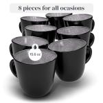 PURE LIVING INTERIOR DESIGN Stoneware coffee mugs set 8 pcs – 14.5 oz dark gray ceramic cups – Dishwasher and microwave safe – Modern stylish coffee cup set – Dinner service