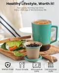 Foinly 15 oz Ceramic Tea Infuser Cup with Lid - Tea Mug with All Porcelain Strainer for Loose Leaf Teas,Microwave and Dishwasher Safe,Metal-Free,BPA-Free for Tea Lovers/Mother's Day(Green)