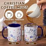 Ziliny 4 Sets Christian Gifts 11oz Ceramic Coffee Mugs for Women with Bible Verse Keychains Christian Tea Cups Set Inspirational Appreciation Bulk Christmas Gifts, Watercolor Flowers Design(Bright)