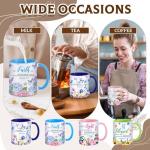 Ziliny 4 Sets Christian Gifts 11oz Ceramic Coffee Mugs for Women with Bible Verse Keychains Christian Tea Cups Set Inspirational Appreciation Bulk Christmas Gifts, Watercolor Flowers Design(Bright)