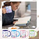 Ziliny 4 Sets Christian Gifts 11oz Ceramic Coffee Mugs for Women with Bible Verse Keychains Christian Tea Cups Set Inspirational Appreciation Bulk Christmas Gifts, Watercolor Flowers Design(Bright)