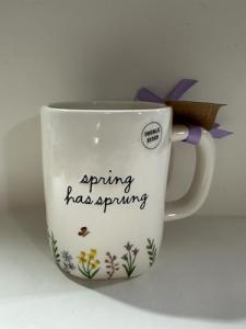 Rae – SPRING HAS SPRUNG CERAMIC MUG White Floral Bunny | coffee cup, tea cup, latte cup | spring farmhouse kitchen coffee bar decor, floral bunny collectible gift | EASTER, SPRING - Dunn By Magenta