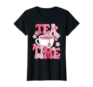Cute Tea Time Pink Groovy Teacup Tea Lover Women Girls T-Shirt