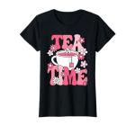 Cute Tea Time Pink Groovy Teacup Tea Lover Women Girls T-Shirt