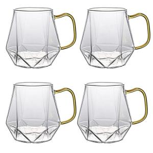 AEFPOYMXU 4pcs Crystal Clear Glass Coffee Cups Set with Handle,Espresso Mugs for Hot Espresso Liquor Microwave Safe coffee cups 10oz