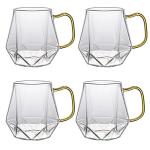 AEFPOYMXU 4pcs Crystal Clear Glass Coffee Cups Set with Handle,Espresso Mugs for Hot Espresso Liquor Microwave Safe coffee cups 10oz