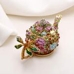 Vie jeune Hand Painted Trinket Box for Home Decor, Hinged Enameled Jewelry Box for Ring Earrings Jewelry Organizer, Unique Vintage Bejeweled Storage Figurine Collectible Keepsake (Teapot)