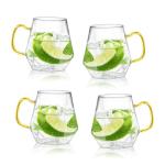 AEFPOYMXU 4pcs Crystal Clear Glass Coffee Cups Set with Handle,Espresso Mugs for Hot Espresso Liquor Microwave Safe coffee cups 10oz