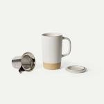 MORA Ceramics Large Tea Mug with Loose Leaf Infuser and Ceramic Lid, 18 oz, Portable, Microwave, Dishwasher Safe, Tall Coffee Cup - Rustic Matte Ceramic Glaze, Modern Herbal Tea Strainer, Oat