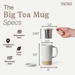 MORA Ceramics Large Tea Mug with Loose Leaf Infuser and Ceramic Lid, 18 oz, Portable, Microwave, Dishwasher Safe, Tall Coffee Cup - Rustic Matte Ceramic Glaze, Modern Herbal Tea Strainer, Oat