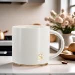 COLLECTIVE HOME - Monogram Ceramic Mugs, 15 oz Golden Initial Coffee Cups, Elegant Capital Alphabet Tea Mugs, Elegant Personalized Mug with Gift Box, Luxurious Cups for Office and Home (S)