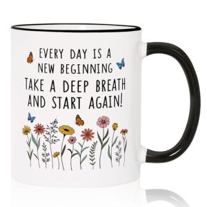 Petalsun New Beginnings Gifts for Women- Inspirational Motivational Mug with Flowers & Butterfly- Divorce, Breakup, New Job, Farewell Gifts for Women Friends Daughter Sister Coworker, 11oz
