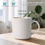 MONITO 16Oz Coffee Mugs Set of 4, Rustic Ceramic Coffee Cups Set with Large Handle, Vintage Striped Stoneware Coffee Mugs for Latte, Cocoa, Tea, Milk, Microwave & Dishwasher Safe, White